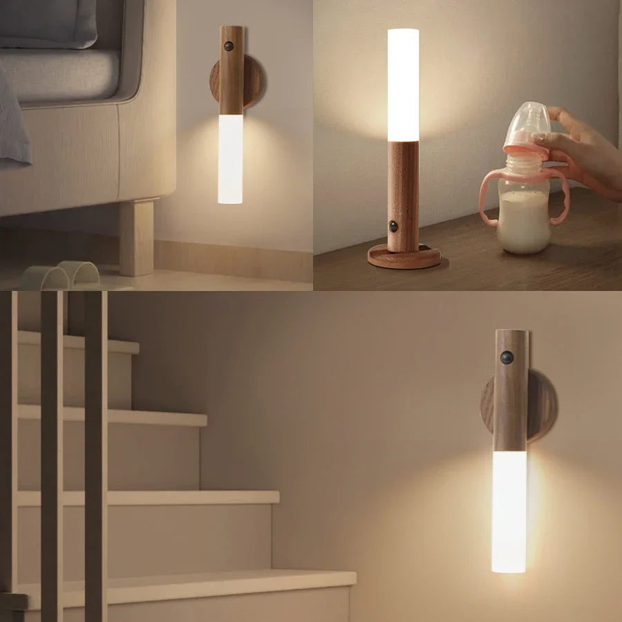 Wood Grain Motion Sensor Night Light with Magnetic Base - product image 1