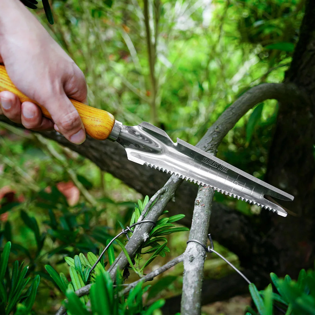 5-in-1 Stainless Steel Weed Puller Tool with Beech Handle - product detail 2
