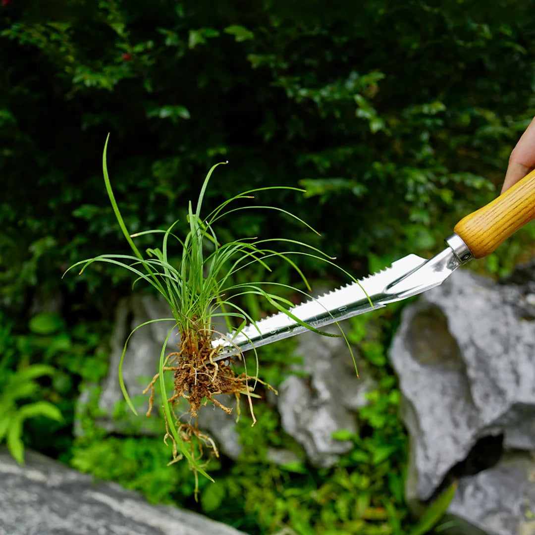 NOMOVA 5-in-1 Stainless Steel Weed Puller Tool with Beech Handle