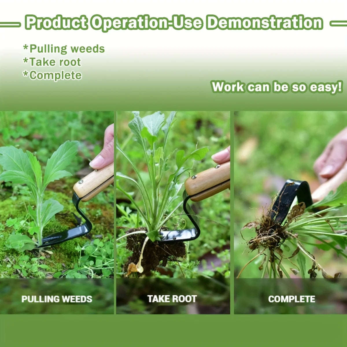 Stainless Steel Weed Puller Tool with Wooden Handle - product detail 3