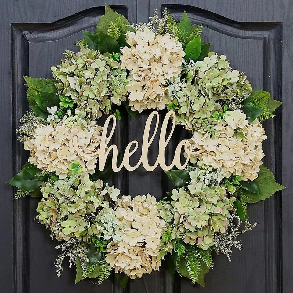 NOMOVA Green Hydrangea Wreath With Hello Sign