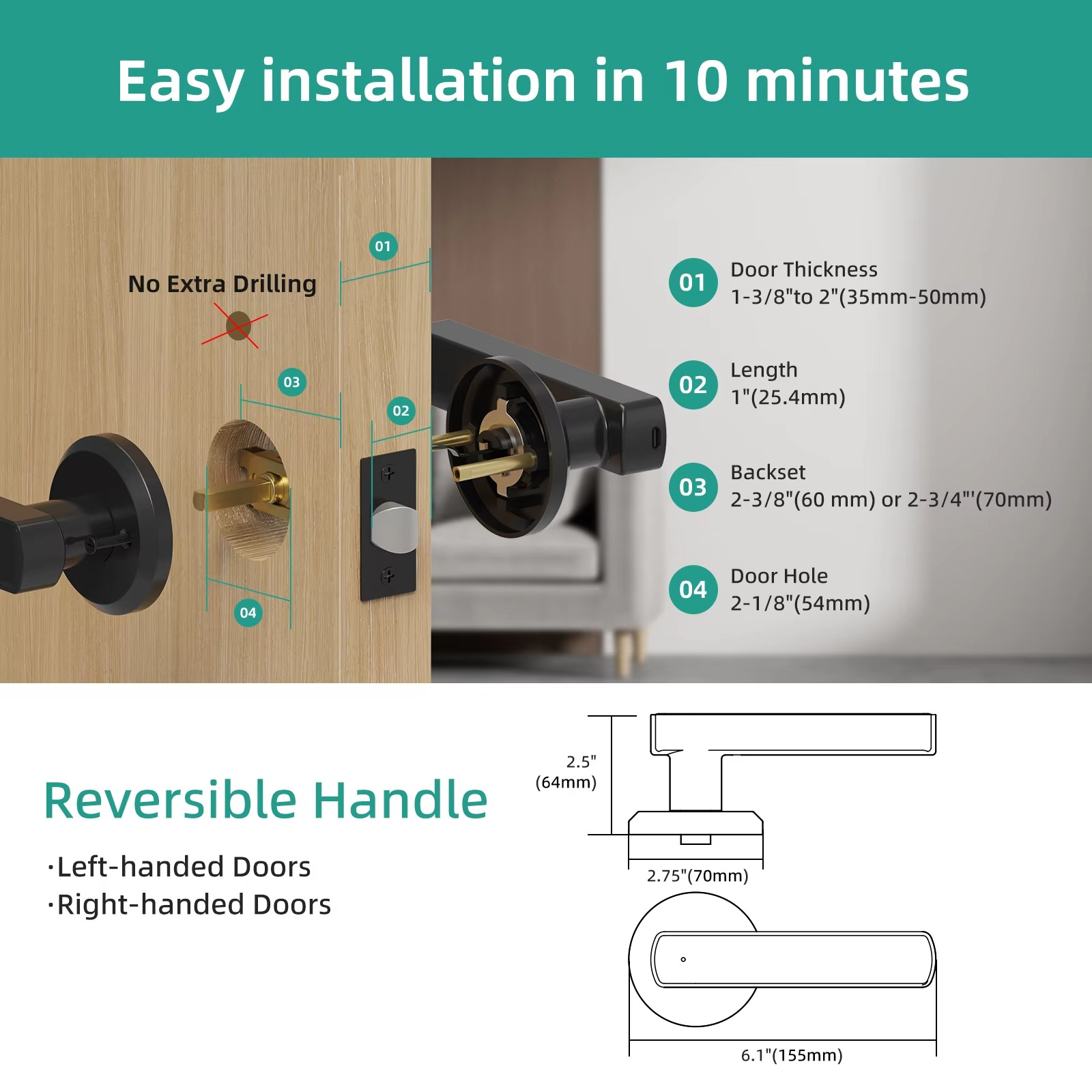 Keyless Entry Door Lock With Handle - product detail 2