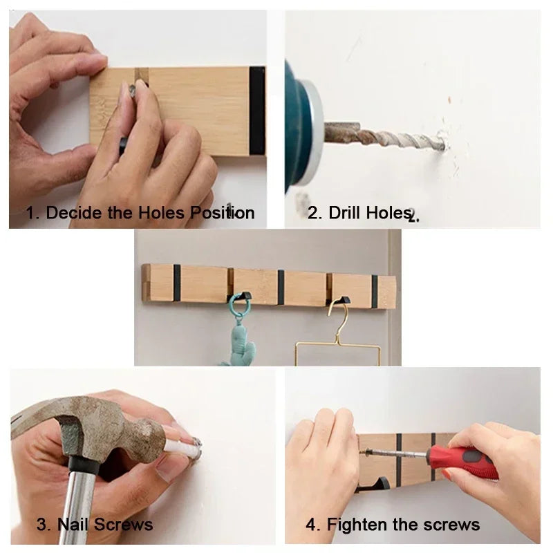 Wooden Wall-Mounted Coat Rack with Hidden Coat Hook - product detail 2