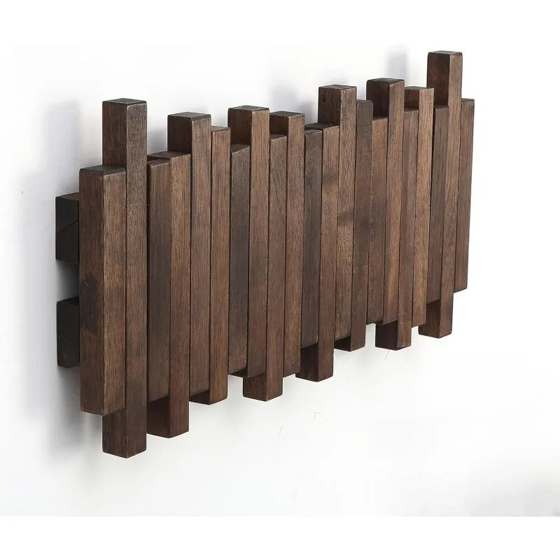 Natural Wood Coat Hook Rack Wall-Mounted Flip Down Coat - product detail 4