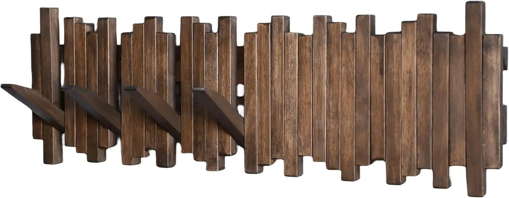Natural Wood Coat Hook Rack Wall-Mounted Flip Down Coat - product detail 6