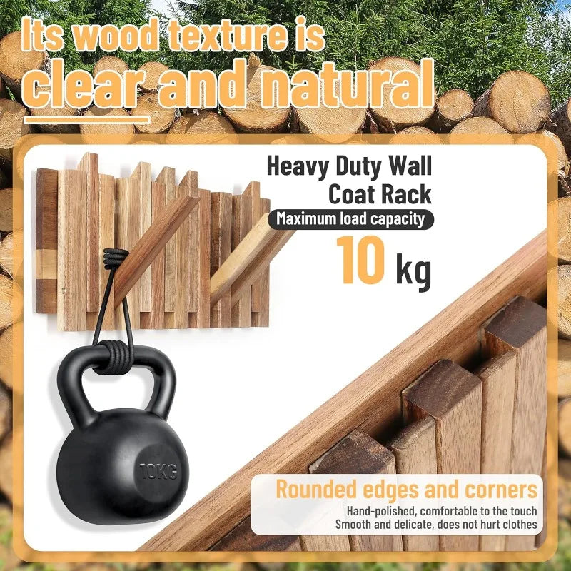Rustic Wall-Mounted Coat Rack with 8 Flip Hooks - product detail 3