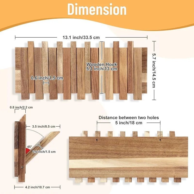 Rustic Wall-Mounted Coat Rack with 8 Flip Hooks - product detail 4