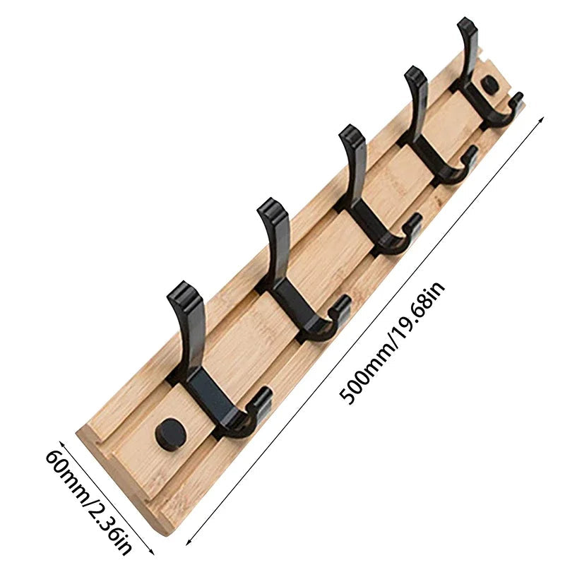 Wooden Wall-Mounted Coat Rack with Sliding Hooks - product detail 3