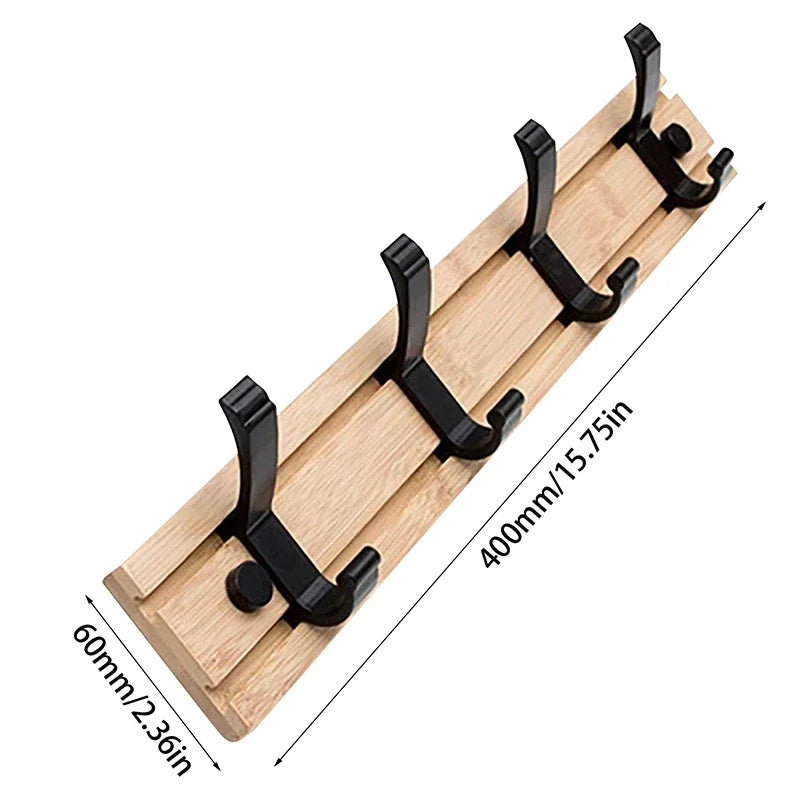 Wooden Wall-Mounted Coat Rack with Sliding Hooks - product detail 4
