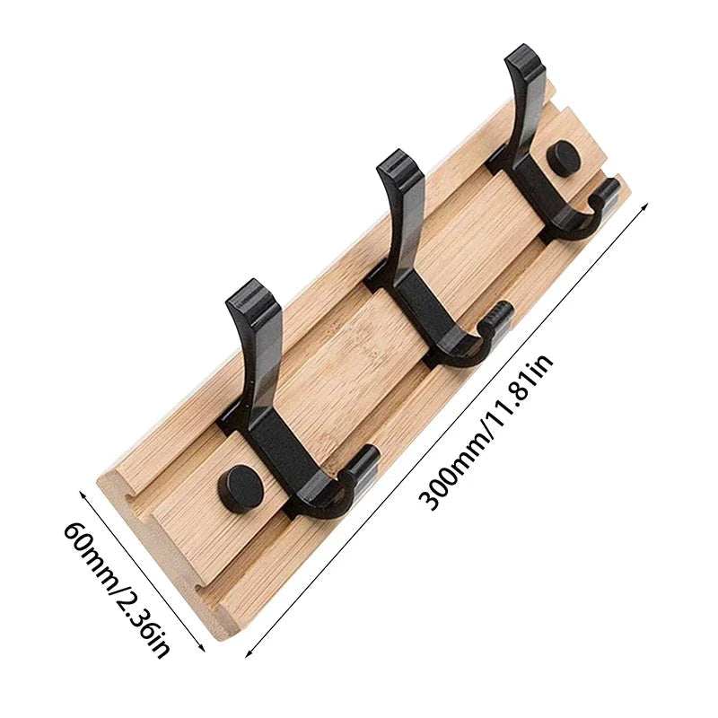 Wooden Wall-Mounted Coat Rack with Sliding Hooks - product detail 5