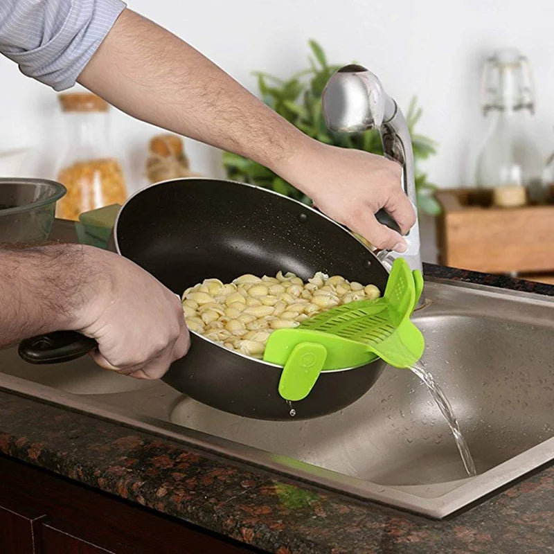 NOMOVA Universal Silicone Pot Pasta Strainer – Clip-On Colander for Easy Draining