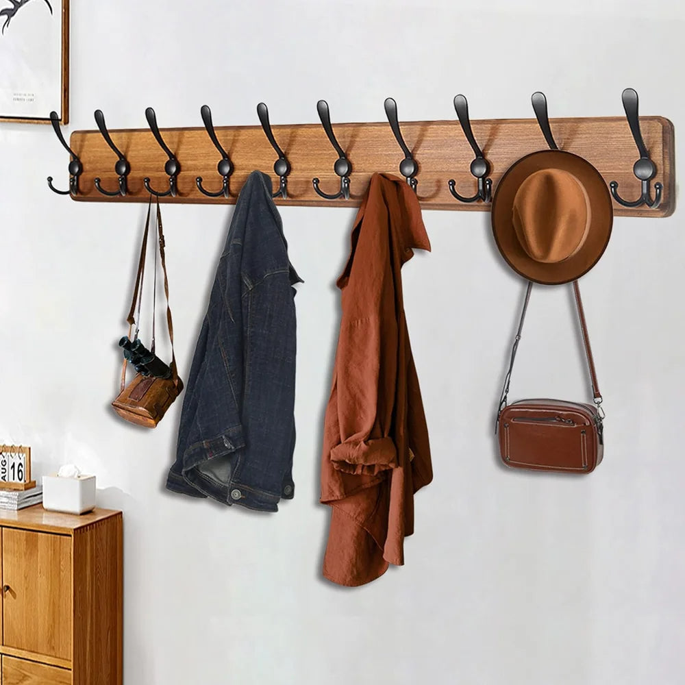 Wooden Wall-Mounted Coat Rack with 10 Hooks - product detail 2