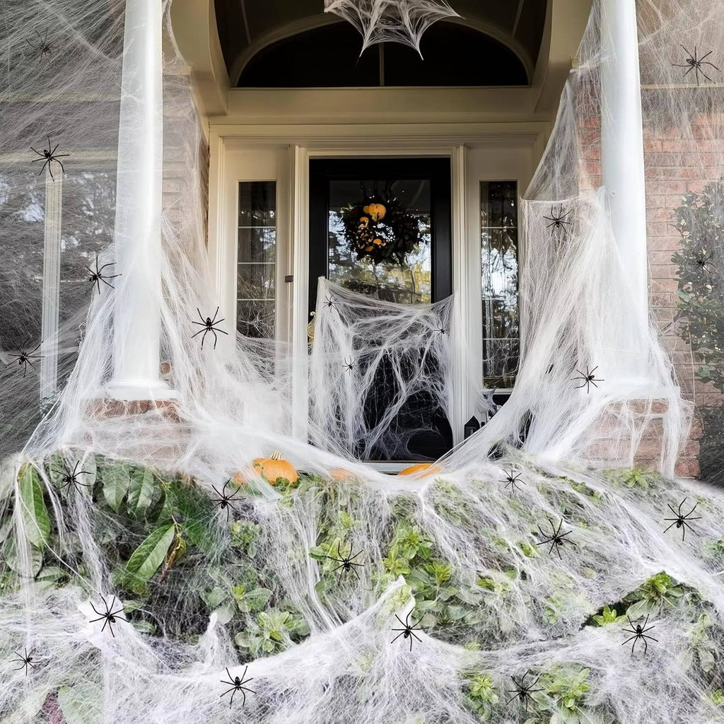 NOMOVA 200 Sqft Spider Webs Halloween Door Decorations With Fake Spiders