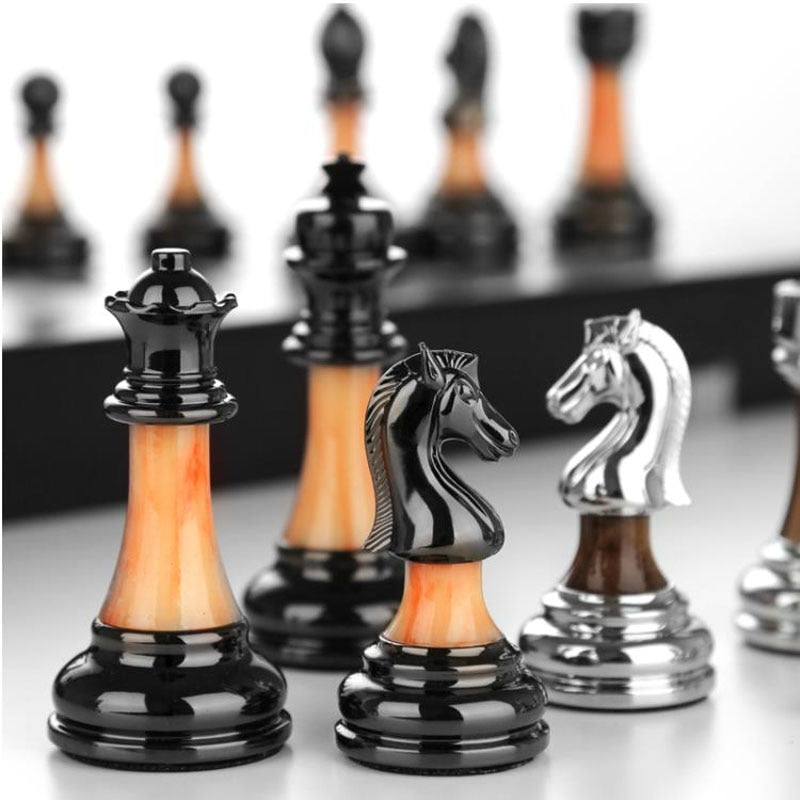 Luxurious Metal Chess Set With A Large 42 Cm Wooden Board - product detail 4