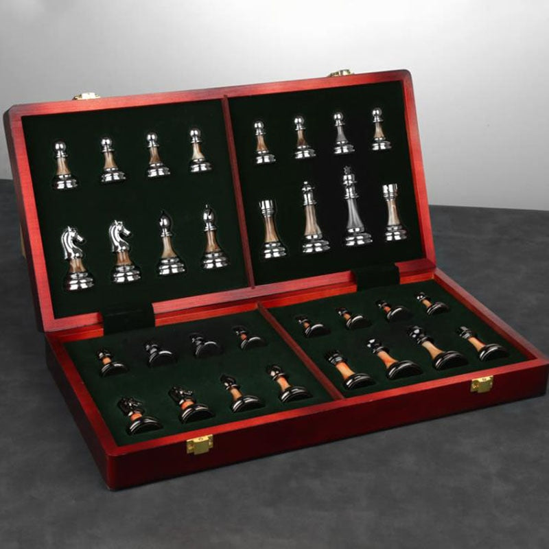 Luxurious Metal Chess Set With A Large 42 Cm Wooden Board - product detail 5