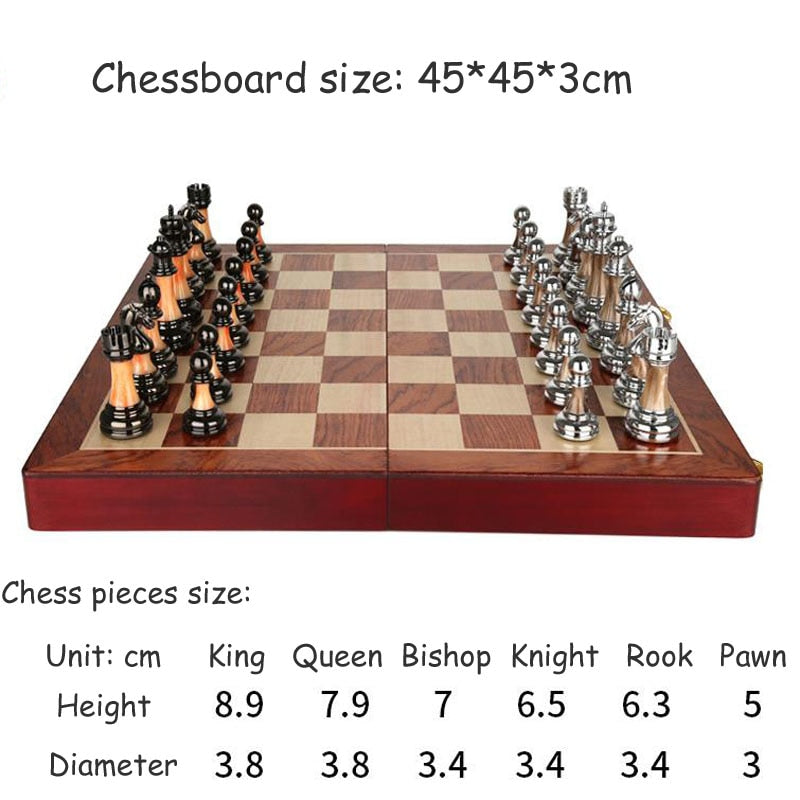 Luxurious Metal Chess Set With A Large 42 Cm Wooden Board - product detail 7