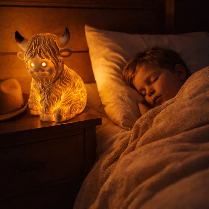 Highland Cow Resin Night Light – Warm Amber Glow & Decorative Lamp