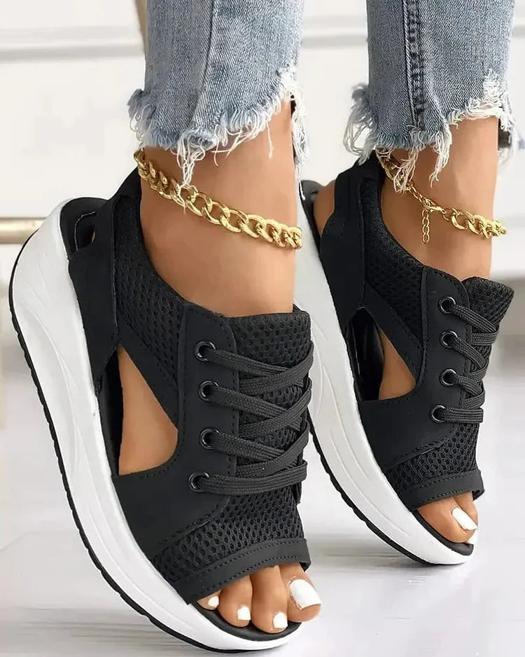 Contrast Paneled Cutout Lace-up Muffin Sandals - product image 3