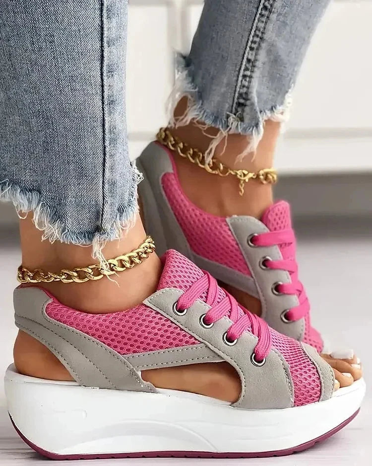Contrast Paneled Cutout Lace-up Muffin Sandals - product image 5