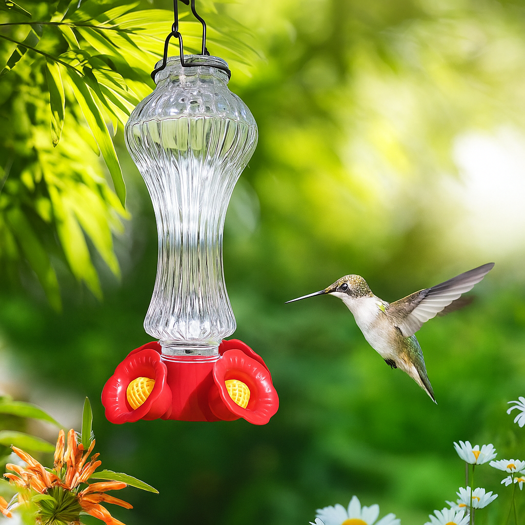 NOMOVA Flowers Glass Hummingbird Feeder With Ant Moat