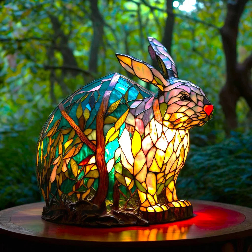 Lámpara de mesa de vidrio teñido con luz decorativa de animal