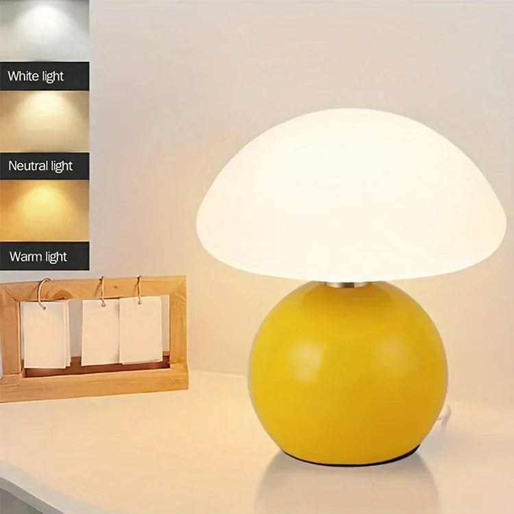 Lámpara de mesa retro minimalista con forma de hongo, luz cálida ajustable