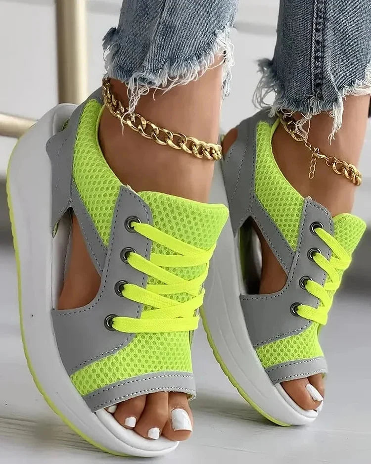 Contrast Paneled Cutout Lace-up Muffin Sandals - product image 1