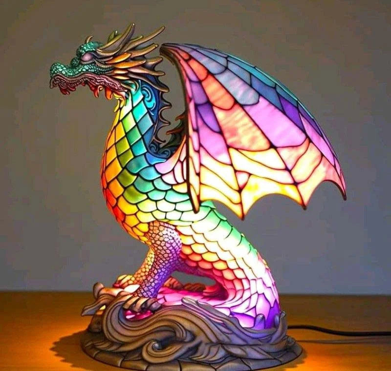 Lámpara de mesa de vidrio teñido con luz decorativa de animal