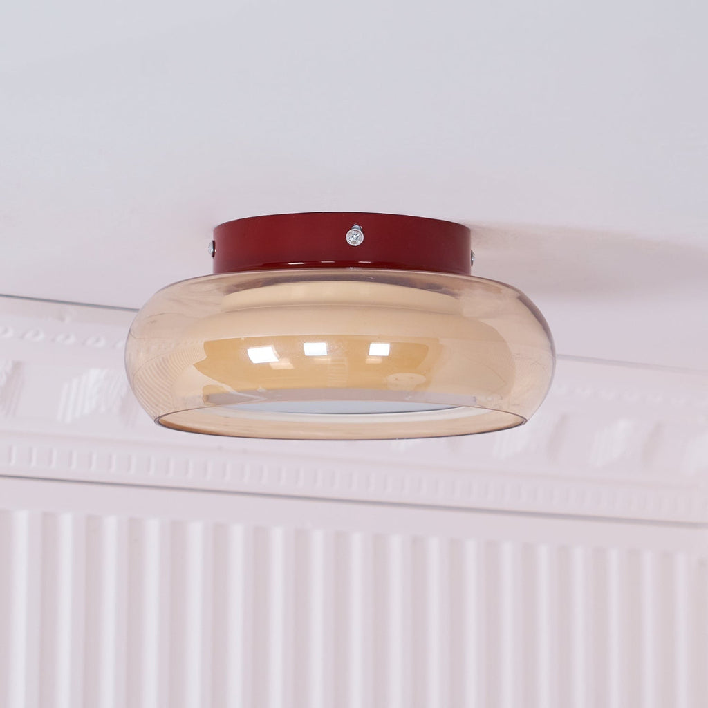 Lámpara de techo de montaje al ras con pantalla de vidrio ámbar e LED integrado de estilo vintage
