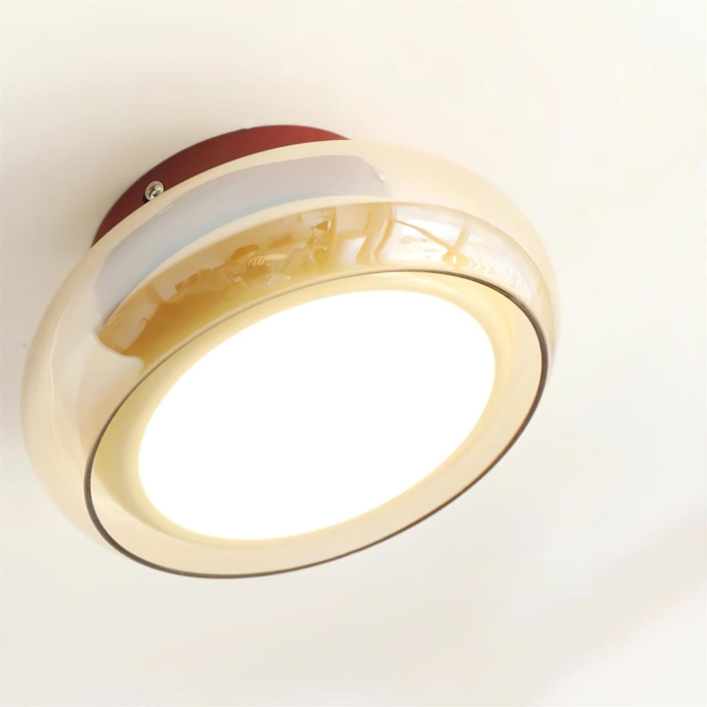 Lámpara de techo de montaje al ras con pantalla de vidrio ámbar e LED integrado de estilo vintage