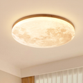 Lámpara de techo de montaje al ras con textura superficial de luna y marco de madera