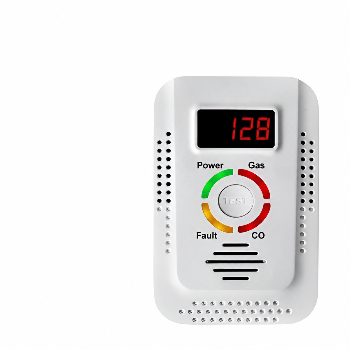Plug-in gas and CO detector on a white background