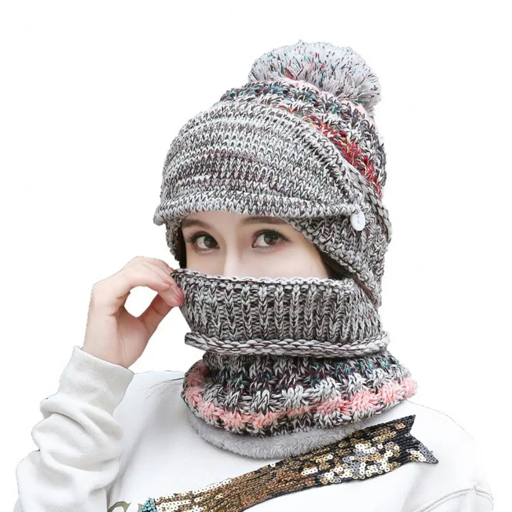 Cozy Knitted Hat Scarf Set with Velvet Lining - product detail 8