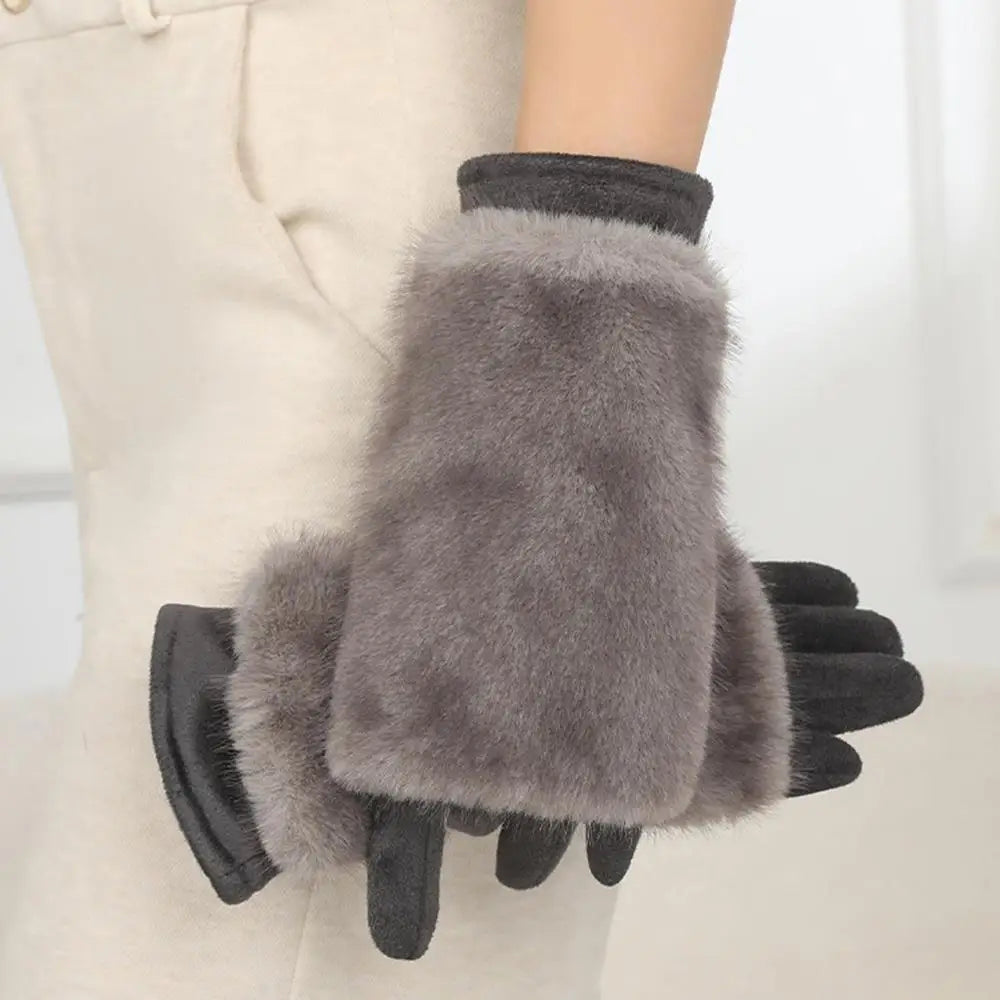 Suede Rabbit Fur Touch Screen Winter Gloves - product detail 7