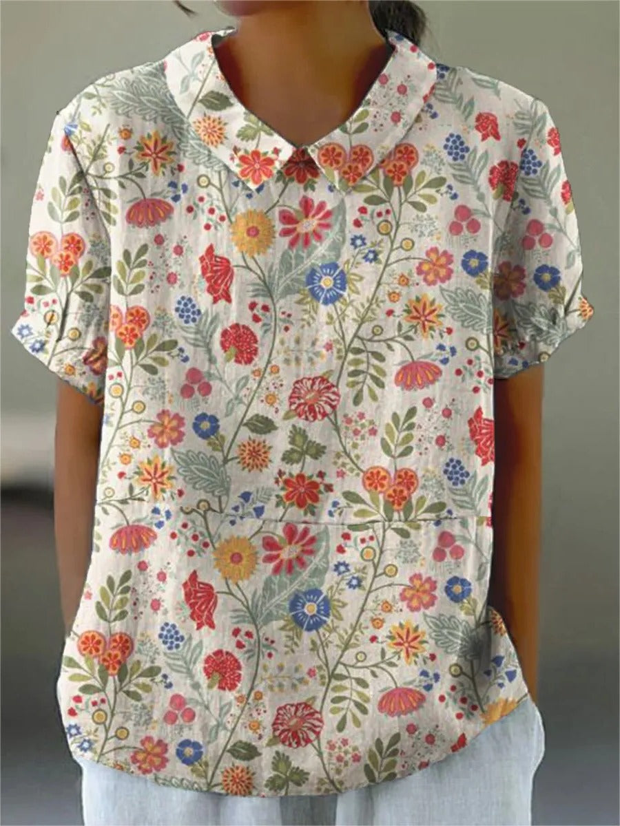 Women's Casual Cotton Linen Shirt, Pastoral Floral Print - product image 1