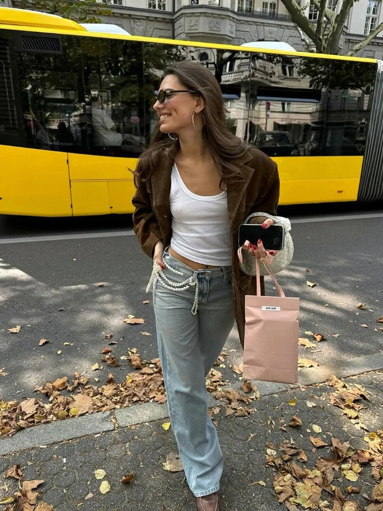 Elegant brown suede jacket for women - product image 3
