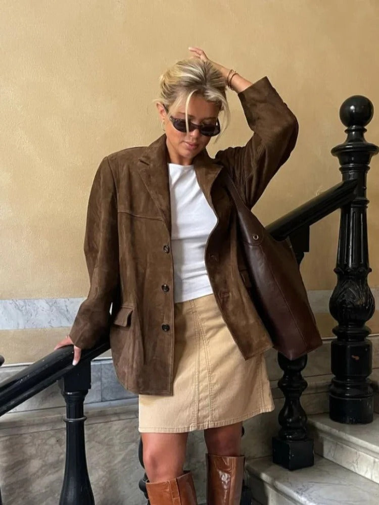 Elegant brown suede jacket for women - product image 5