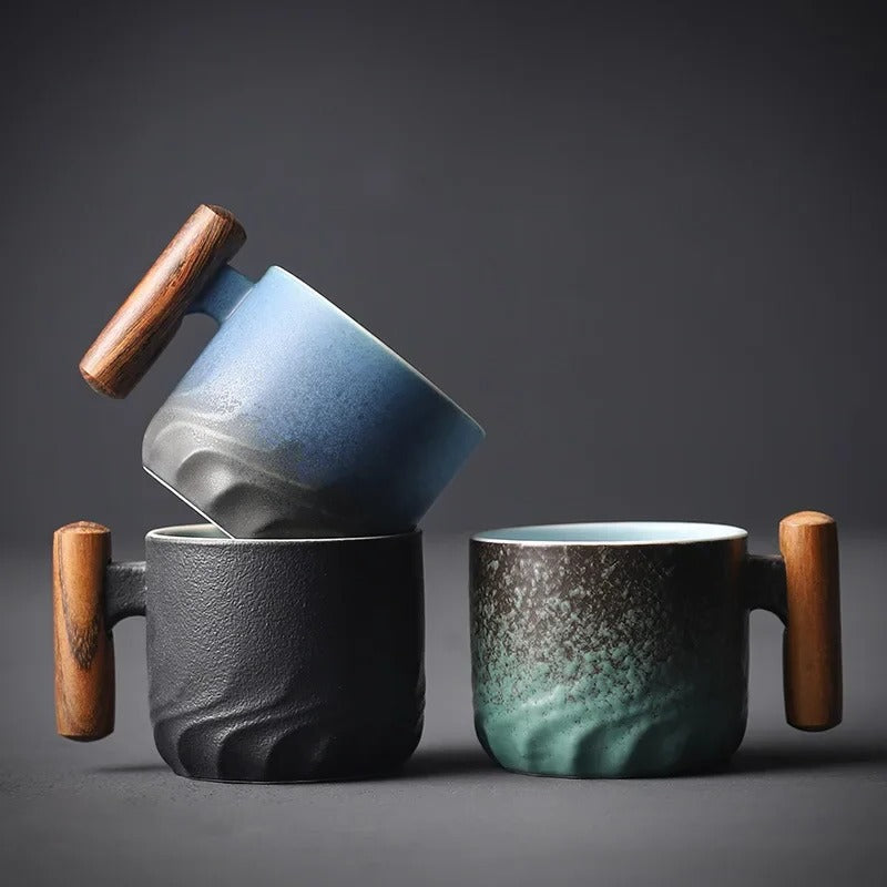 Vintage Espresso Cups With Wooden Handle - product detail 2