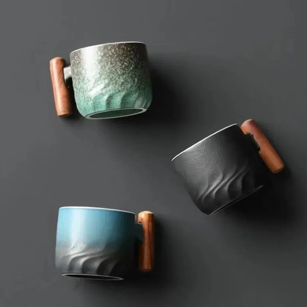 Vintage Espresso Cups With Wooden Handle - product detail 3