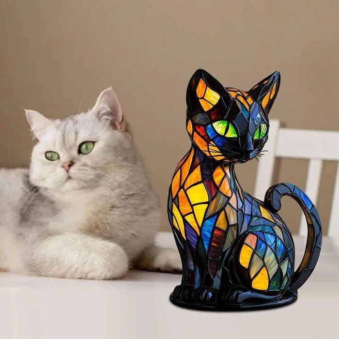 Stained Glass Cat Table Lamp - product detail 6