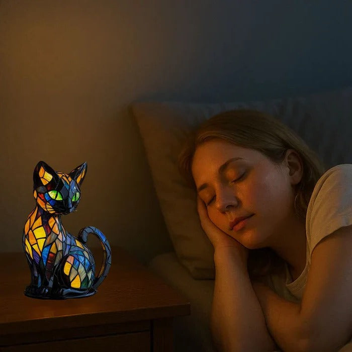 Stained Glass Cat Table Lamp - product detail 5