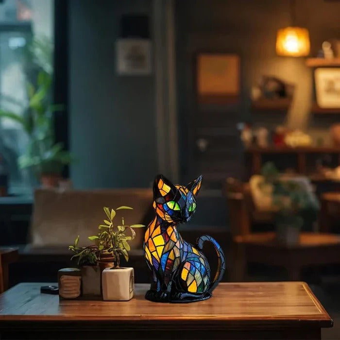Stained Glass Cat Table Lamp - product detail 4