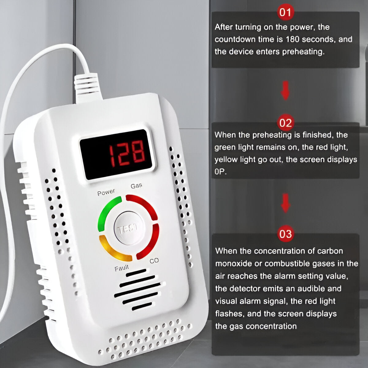 Plug-In Household Gas and CO Detection Unit - product detail 3