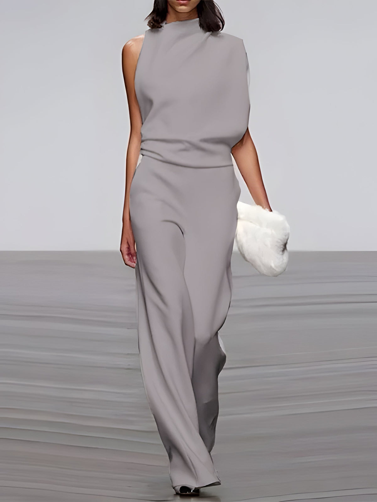 Women's round-neck, sleeveless jumpsuit with flared legs - product image 2