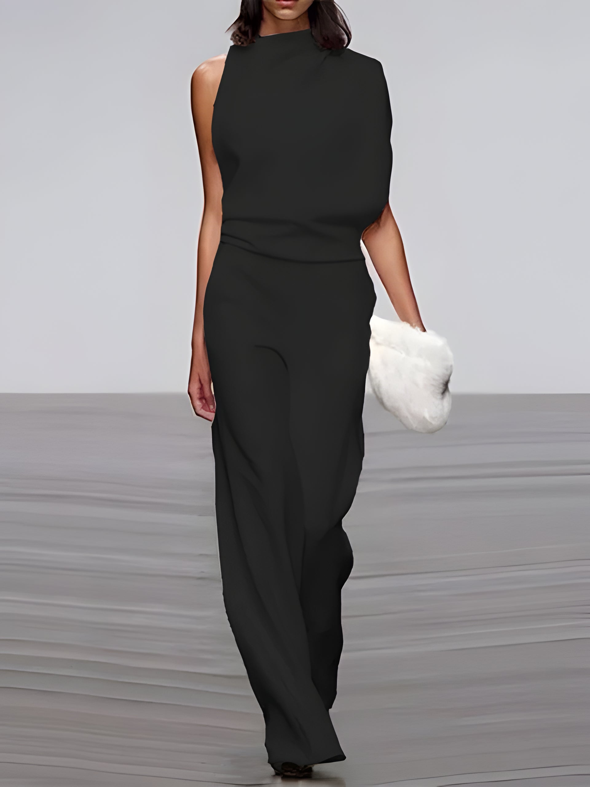 Women's round-neck, sleeveless jumpsuit with flared legs - product image 1