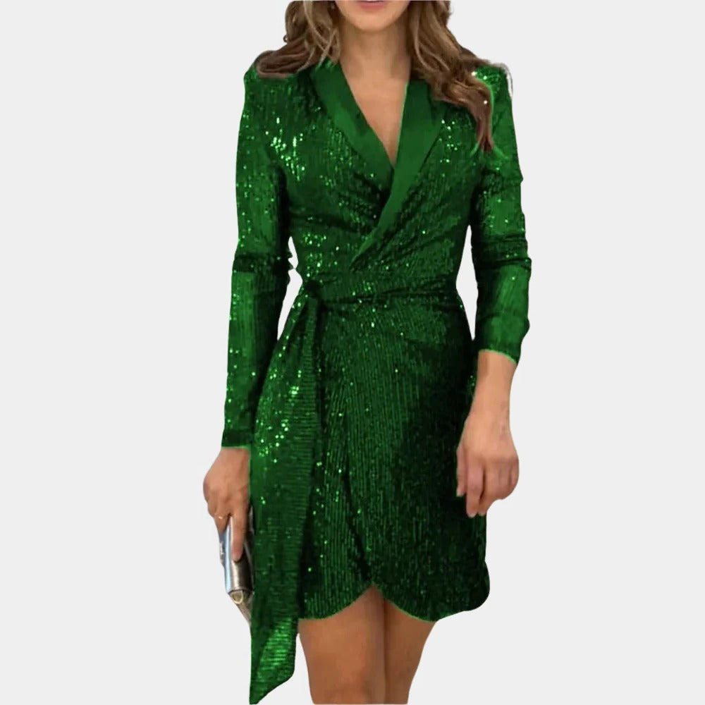 Elegant Ladies Blazer Dress With Belt - product detail 2