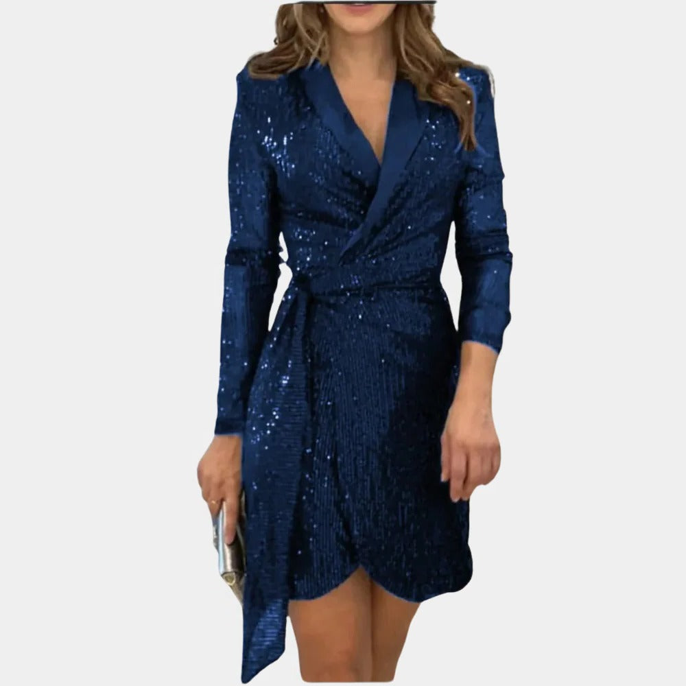 Elegant Ladies Blazer Dress With Belt - product detail 3