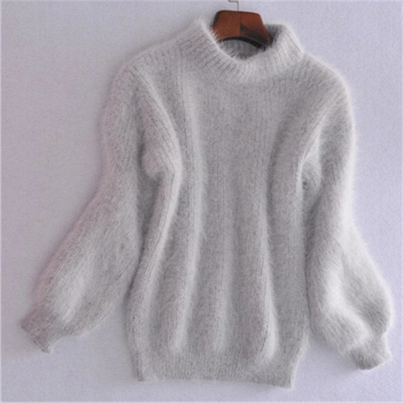 Solid Color Loose Knit Sweater - Vintage Style Angora Pullover for Women - product image 1