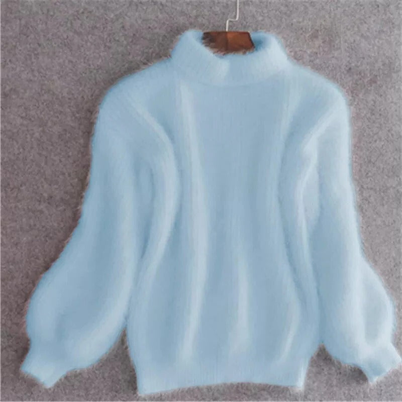 Solid Color Loose Knit Sweater - Vintage Style Angora Pullover for Women - product image 2
