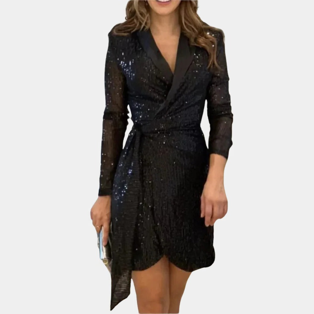 Elegant Ladies Blazer Dress With Belt - product detail 4